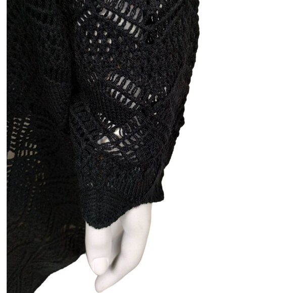 Roaman's Womens 18 to 20 Black Open-Knit Cardigan Sweater - Picture 7 of 7